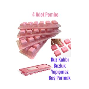 4 Adet Pembe Bas Parmak Silikon Buz Kalıbı 12 Bölmeli Buz Kalıbı Silikon Buzluk