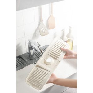 Krem 2 Adet Elastik Musluk Matı Su Tutucu Düzenleyici Kaydırmaz Taban Organizer Mutfak Banyo Lavabo