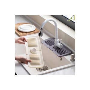 Krem 2 Adet Elastik Musluk Matı Su Tutucu Düzenleyici Kaydırmaz Taban Organizer Mutfak Banyo Lavabo