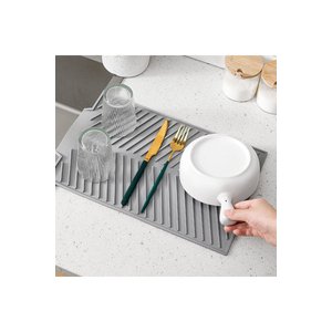 2 Adet Bulaşik Kurutma Matı Büyük Boy Krem Ve Gri 44 X 33 Cm Silikon Bulaşıklık | Bulaşık Altlığı