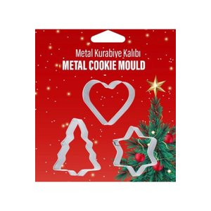Metal Yılbaşı Özel 3 Parça Kurabiye Kalıbı Çam Ağacı Yıldız Kalp Merry Christmas