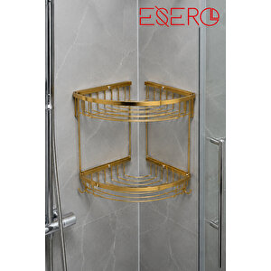 Ca-20316 Gold Paslanmaz Çelik 2 Katlı Köşe Duş Rafı | Duvara Monte Banyo Düzenleyici Paslanmaz Çelik