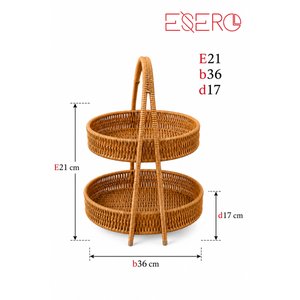 1056 2 Katlı Hasır Meyvelik Rattan Organizer Sepet Dekoratif Sunumluk Meyve Sebze Düzenleyici Mutfak Aksesuarı