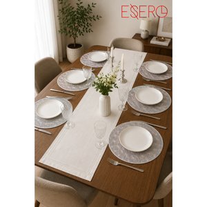 30829 Amerikan Servis Supla 6 Adet Gümüş Çiçek Desenli 38x38 Cm Dekoratif Sofra Altlığı