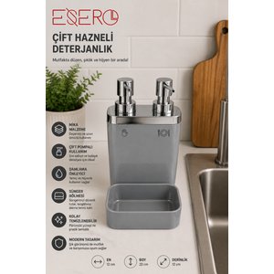Me-1007 Çift Hazneli Deterjanlık Ve Sıvı Sabunluk Sünger Bölmeli Mutfak Lavabo Düzenleyici Organizer