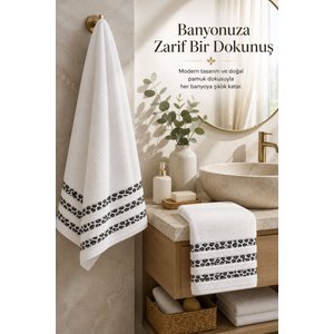 2 Parça Banyo Havlu Seti Leopar Deluxe (70x140 Cm+50x90 Cm) Beyaz