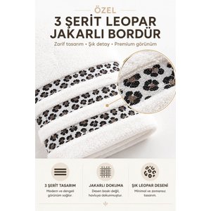 2 Parça Banyo Havlu Seti Leopar Deluxe (70x140 Cm+50x90 Cm) Beyaz