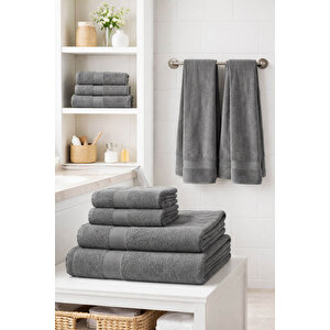8 Parça %100 Pamuklu Aile Havlu Seti - 4 Adet 70x140 Cm & 4 Adet 50x90 Cm Deeper Antrasit