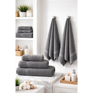 8 Parça %100 Pamuklu Aile Havlu Seti - 4 Adet 70x140 Cm & 4 Adet 50x90 Cm Deeper Antrasit