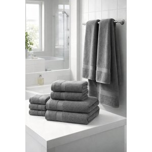 8 Parça %100 Pamuklu Aile Havlu Seti - 4 Adet 70x140 Cm & 4 Adet 50x90 Cm Deeper Antrasit