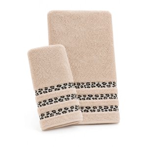 2 Parça Banyo Havlu Seti Leopar Deluxe (70x140 Cm+50x90 Cm) Bej
