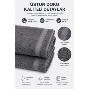2 Parça Asker Banyo Havlu Seti 70x140 + 50x90 Cm Atlas Antrasit