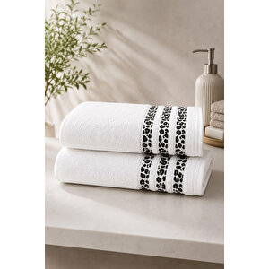 2'li Banyo Havlusu Seti %100 Pamuk Leopar Collection 70x140 Cm Beyaz Beyaz