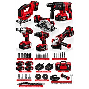 Premium Kömürsüz 21v 6x4 6'li Set Kırıcı Delici Somun Sıkma Taşlama Makinesi Matkap Dekupaj Sunta Kesme