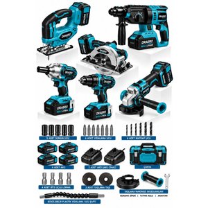 Premium Kömürsüz 21v 6x4 6'li Set Kırıcı Delici Somun Sıkma Taşlama Makinesi Matkap Dekupaj Sunta Kesme