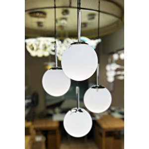 The Line Silver Chrome 4'lü Beyaz Cam Avize