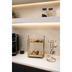 Edora Home 2'li Set Parlak Altın İki Katlı İkramlık, 6 Bölmeli Dik Bardak Askılık Mutfak Seti