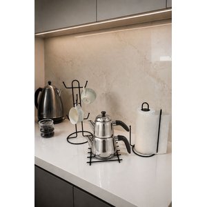 Edora Home 3'lü Set Siyah 6 Bölmeli Dik Bardak Askılık, Dik Kağıt Havluluk Ayraçlı, Nihale Mutfak Seti