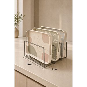 Edora Home Mat Gümüş 3 Bölmeli Metal Tepsi Ve Kesme Tahtası Düzenleyici - Organizer, Tepsilik