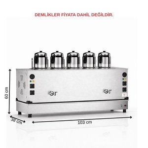 Tüplü İnox Pro Compact Hibrit 5 Demlikli 50 Litre Çay Makinesi