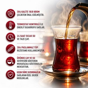 Silverinox 250 Bardak Standart Çay Makinesi 23 Litre Çay Kazanı