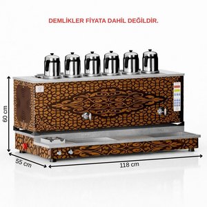 Tüplü Bakır Pro Plus Hibrit Smart 6 Demlikli 60 Litre Çay Makinesi