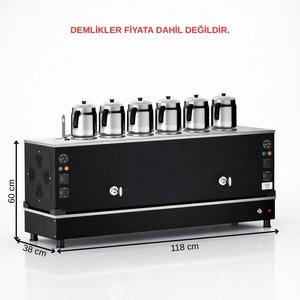 Tüplü Black Pro Compact Hibrit 6 Demlik 60 Litre Çay Makinesi