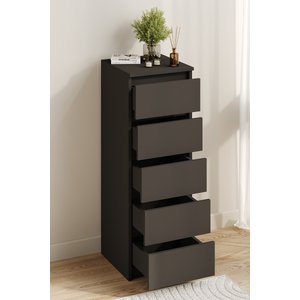 Ae-3036 Defne Antrasit 5 Çekmeceli Dar Şifonyer Yatak Odası Çekmeceli Dolap Çok Amaçlı Düzenleyici 40×42×115 Cm