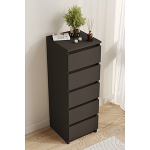 Ae-3036 Defne Antrasit 5 Çekmeceli Dar Şifonyer Yatak Odası Çekmeceli Dolap Çok Amaçlı Düzenleyici 40×42×115 Cm