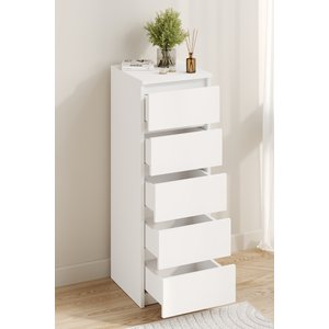 Ae-3036 Defne Beyaz 5 Çekmeceli Dar Şifonyer Yatak Odası Çekmeceli Dolap Çok Amaçlı Düzenleyici 40×42×115 Cm