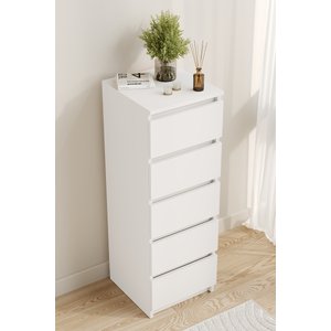 Ae-3036 Defne Beyaz 5 Çekmeceli Dar Şifonyer Yatak Odası Çekmeceli Dolap Çok Amaçlı Düzenleyici 40×42×115 Cm