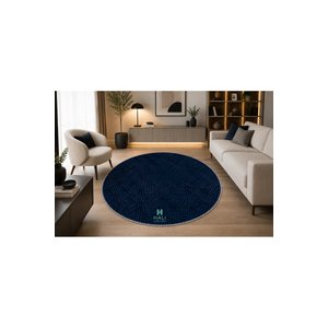 Lacivert Geometrik Desenli Yuvarlak Kaymaz Taban Yıkanabilir Antre Ve Salon Halısı Lacivert