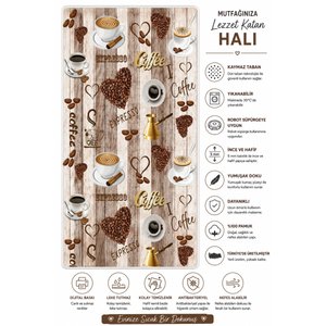 Kahve Desenli Dijital Baskı Kaymaz Taban Yıkanabilir Halı 80x200 cm