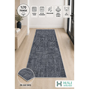 Makinede Yıkanabilir Kaymaz Taban Gri Yolluk Koridor Halısı Hol Antre Halısı 80x300 cm