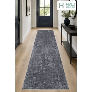 Makinede Yıkanabilir Kaymaz Taban Gri Yolluk Koridor Halısı Hol Antre Halısı 80x300 cm