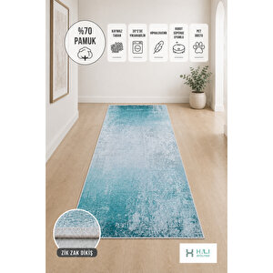 Makinede Yıkanabilir Kaymaz Taban Turkuaz Yolluk Koridor Halısı Hol Antre Halısı 100x200 cm