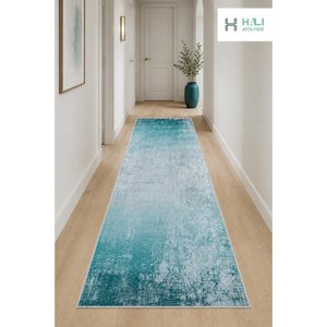 Makinede Yıkanabilir Kaymaz Taban Turkuaz Yolluk Koridor Halısı Hol Antre Halısı 100x200 cm