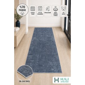 Makinede Yıkanabilir Kaymaz Taban Mavi Yolluk Koridor Halısı Hol Antre Halısı 120x300 cm