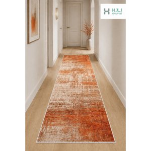 Makinede Yıkanabilir Kaymaz Taban Turuncu Yolluk Koridor Halısı Hol Antre Halısı 100x200 cm