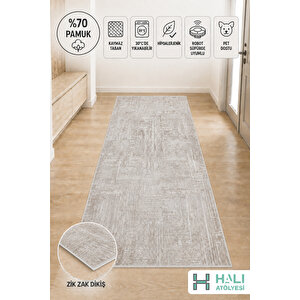 Makinede Yıkanabilir Kaymaz Taban Bej Yolluk Koridor Halısı Hol Antre Halısı 100x300 cm