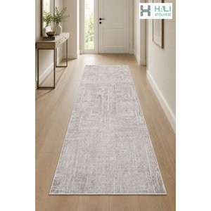 Makinede Yıkanabilir Kaymaz Taban Bej Yolluk Koridor Halısı Hol Antre Halısı 100x300 cm