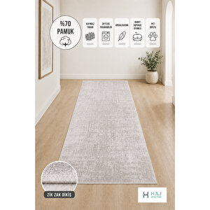 Makinede Yıkanabilir Kaymaz Taban Bej Yolluk Koridor Halısı Hol Antre Halısı 80x250 cm