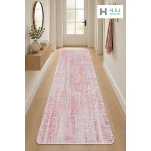 Makinede Yıkanabilir Kaymaz Taban Pembe Yolluk Koridor Halısı Hol Antre Halısı 120x300 cm