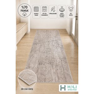 Makinede Yıkanabilir Kaymaz Taban Bej Yolluk Koridor Halısı Hol Antre Halısı 100x300 cm