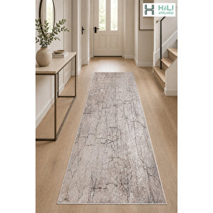 Makinede Yıkanabilir Kaymaz Taban Bej Yolluk Koridor Halısı Hol Antre Halısı 100x300 cm