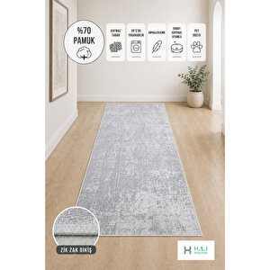 Makinede Yıkanabilir Kaymaz Taban Gri Yolluk Koridor Halısı Hol Antre Halısı 100x400 cm