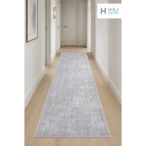 Makinede Yıkanabilir Kaymaz Taban Gri Yolluk Koridor Halısı Hol Antre Halısı 100x400 cm