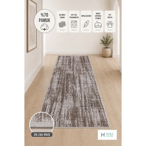Makinede Yıkanabilir Kaymaz Taban Kahverengi Gri Desen Yolluk Koridor Halısı Hol Antre Halısı 100x150 cm