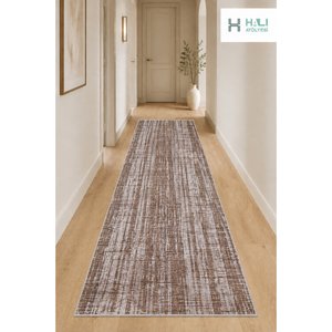Makinede Yıkanabilir Kaymaz Taban Kahverengi Gri Desen Yolluk Koridor Halısı Hol Antre Halısı 100x150 cm