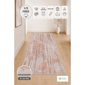 Makinede Yıkanabilir Kaymaz Taban Turuncu Yolluk Koridor Halısı Hol Antre Halısı 80x250 cm